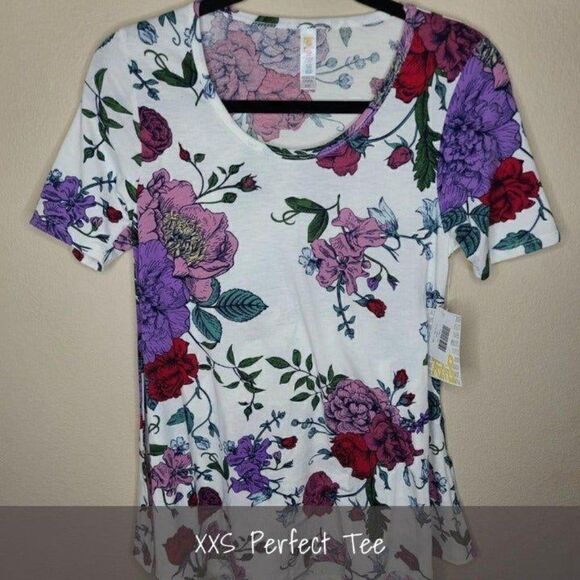 LuLaRoe Perfect T XXS Floral White NEW - Picture 1 of 1